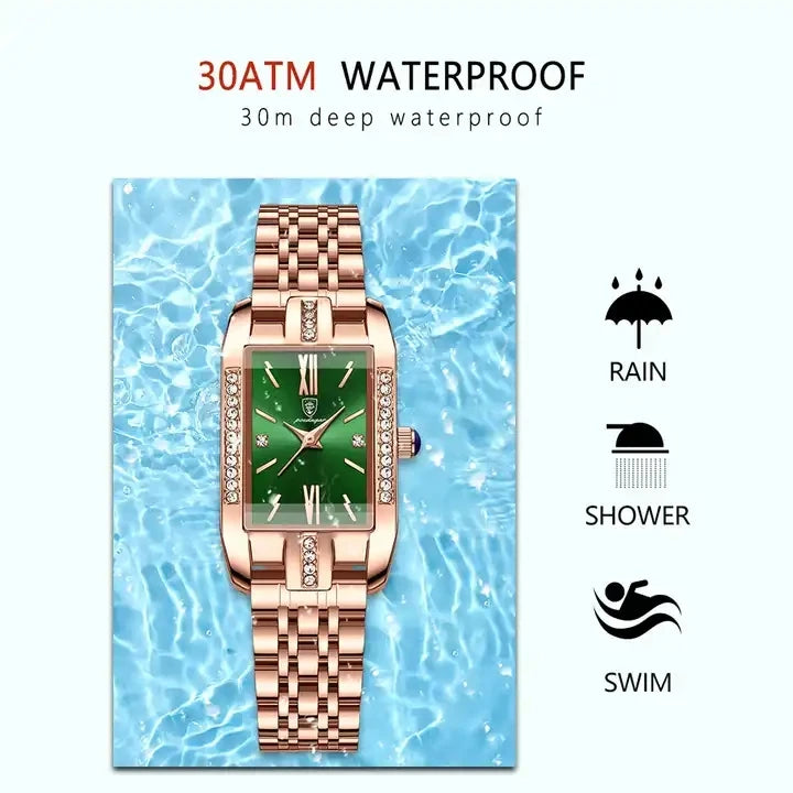 POEDAGAR 365 Woman Diamond Watch Luxury Rose Gold Rectangle Waterproof Quartz Women Watches Stainless Steel Bracelet Clock Girl