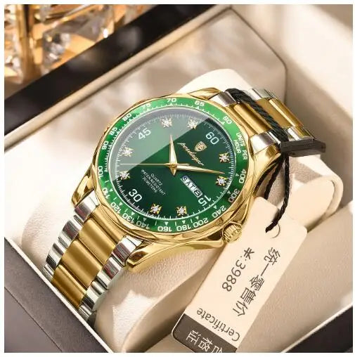 POEDAGAR Top 41mm Quartz Male Wristwatch Waterproof Luminous Date Week Watch for Men Stainless Steel Sport Men's Watches