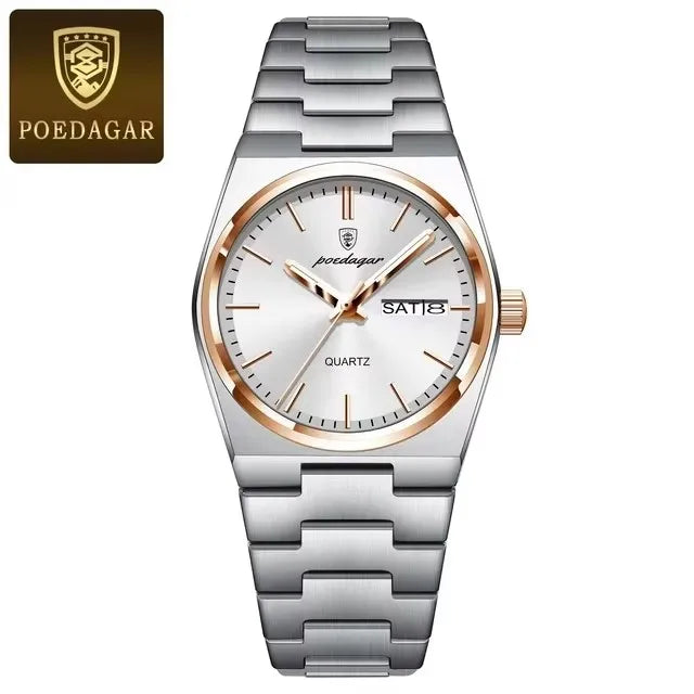 POEDAGAR Luxury Watch for Woman Ladies Elegant Quartz Watches Waterproof Luminous Date Week Stainless Steel Women's Watch 786
