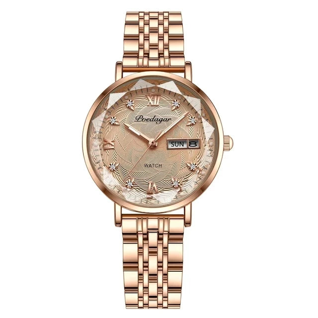 POEDAGAR 3012 Waterproof Watch Women New Luxury Bracelet Simple Rose Gold Stainless Steel Wristwatch Luminous Watches for Lady