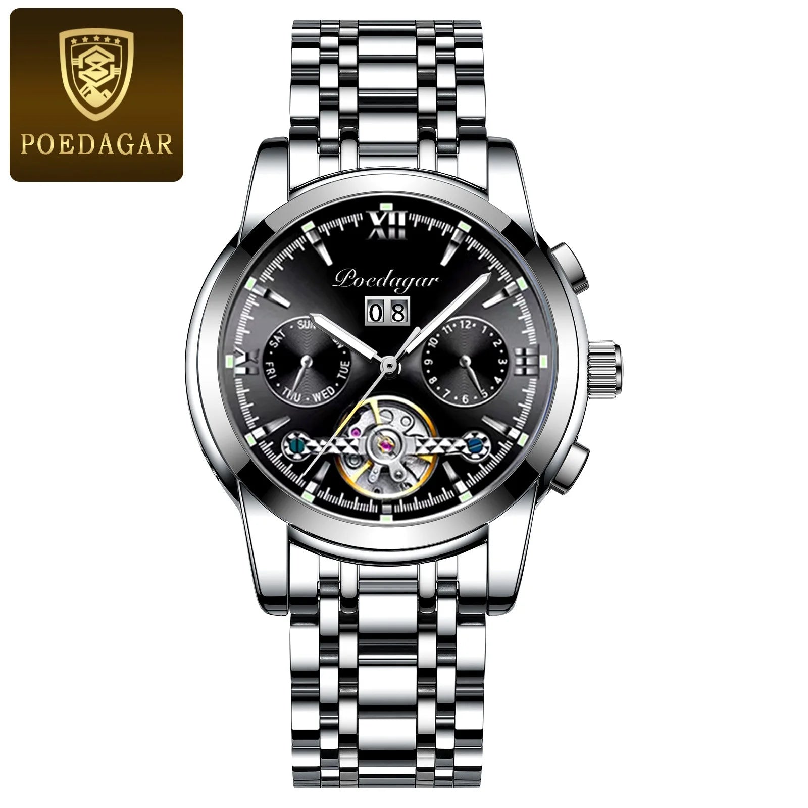POEDAGAR Automatic Watch Men 8051 Relogio Masculino Classics Tourbillon Mechanical Watches Waterproof Luminous Man Wristwatches
