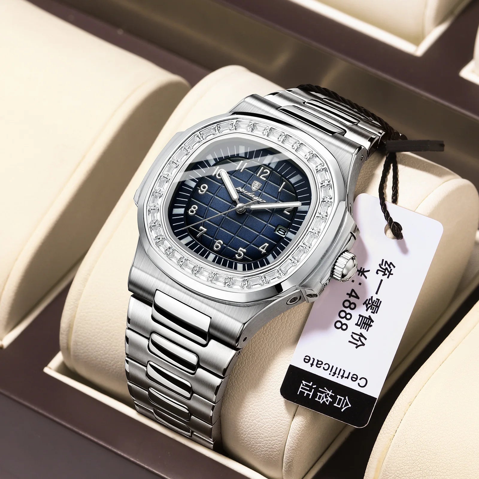 Top Brand Poedagar 925 Fashion Casual Rose Gold Square Men Quartz Watch Waterproof Luminous Date Stainless Steel Watch for Men