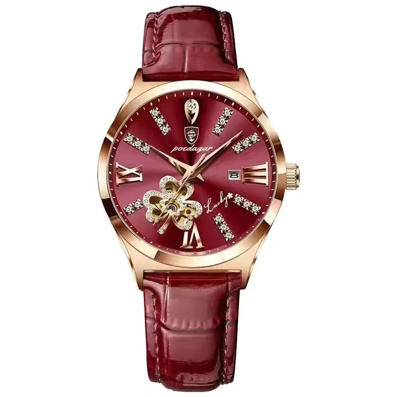 POEDAGAR 328 Special China Women Quartz Watch Latest Leather Strap Water Resistant Date Display Flower Casual Wristwatch