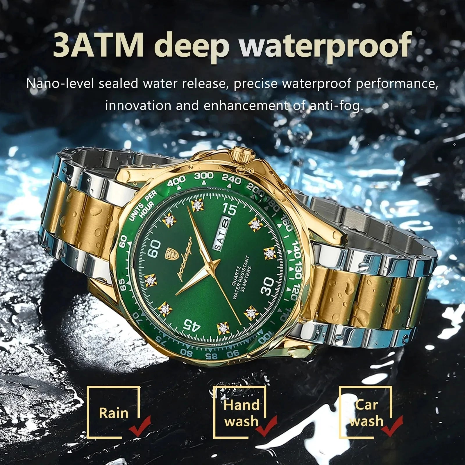 POEDAGAR Top 41mm Quartz Male Wristwatch Waterproof Luminous Date Week Watch for Men Stainless Steel Sport Men's Watches