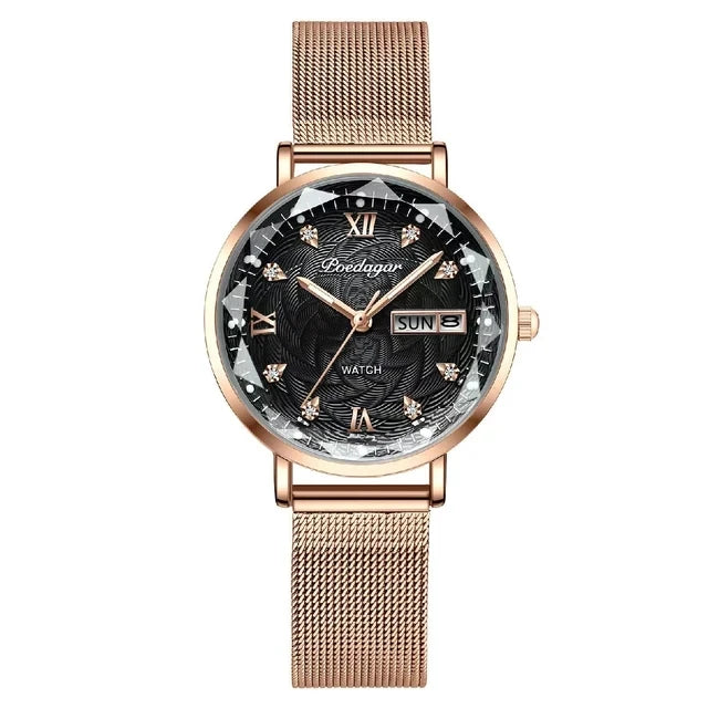POEDAGAR 3012 Waterproof Watch Women New Luxury Bracelet Simple Rose Gold Stainless Steel Wristwatch Luminous Watches for Lady