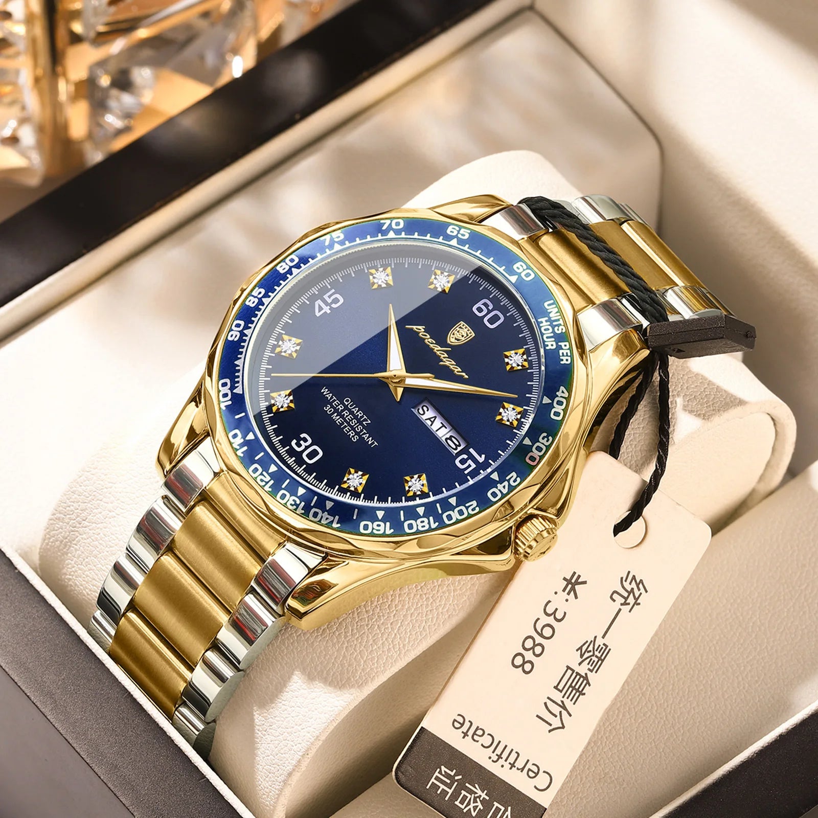 POEDAGAR 963 Date Week Watch for Men Stainless Steel Brand Luxury Quartz Male Wristwatch Waterproof Luminous Sport Men's Watches