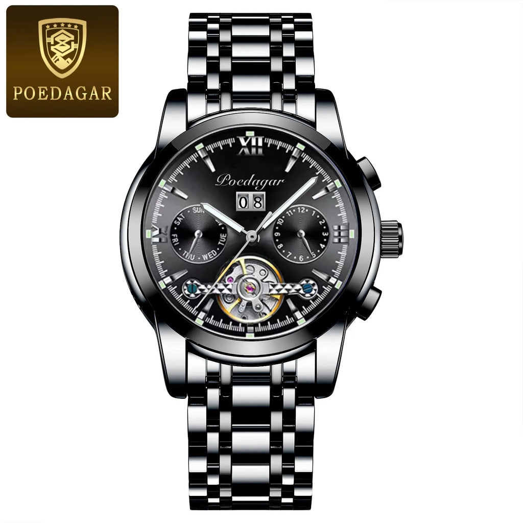POEDAGAR Automatic Watch Men 8051 Relogio Masculino Classics Tourbillon Mechanical Watches Waterproof Luminous Man Wristwatches