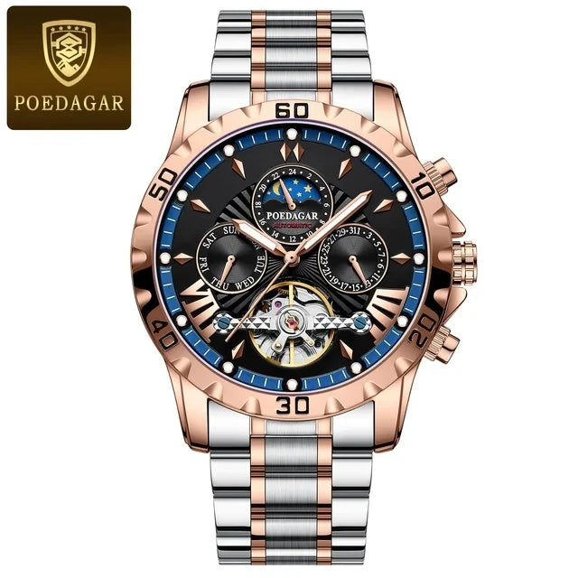 Quartz Watch POEDAGAR Luxury Automatic Mechanical Watch Stainless Steel Men's Watches Waterproof Luminous Date Men Wristwatch