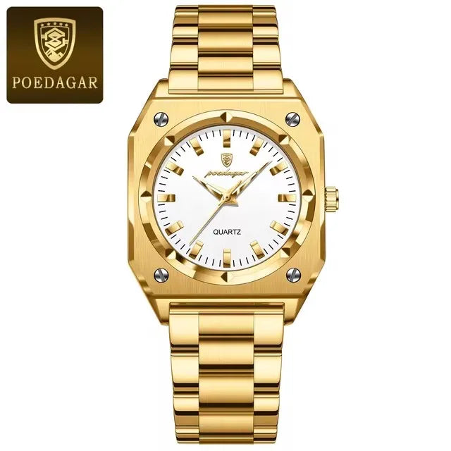 POEDAGAR 788 Luxury Gold Elegant Square Ladies Watch Waterproof Luminous Watch for Women Stainless Steel Quartz Women's Watches