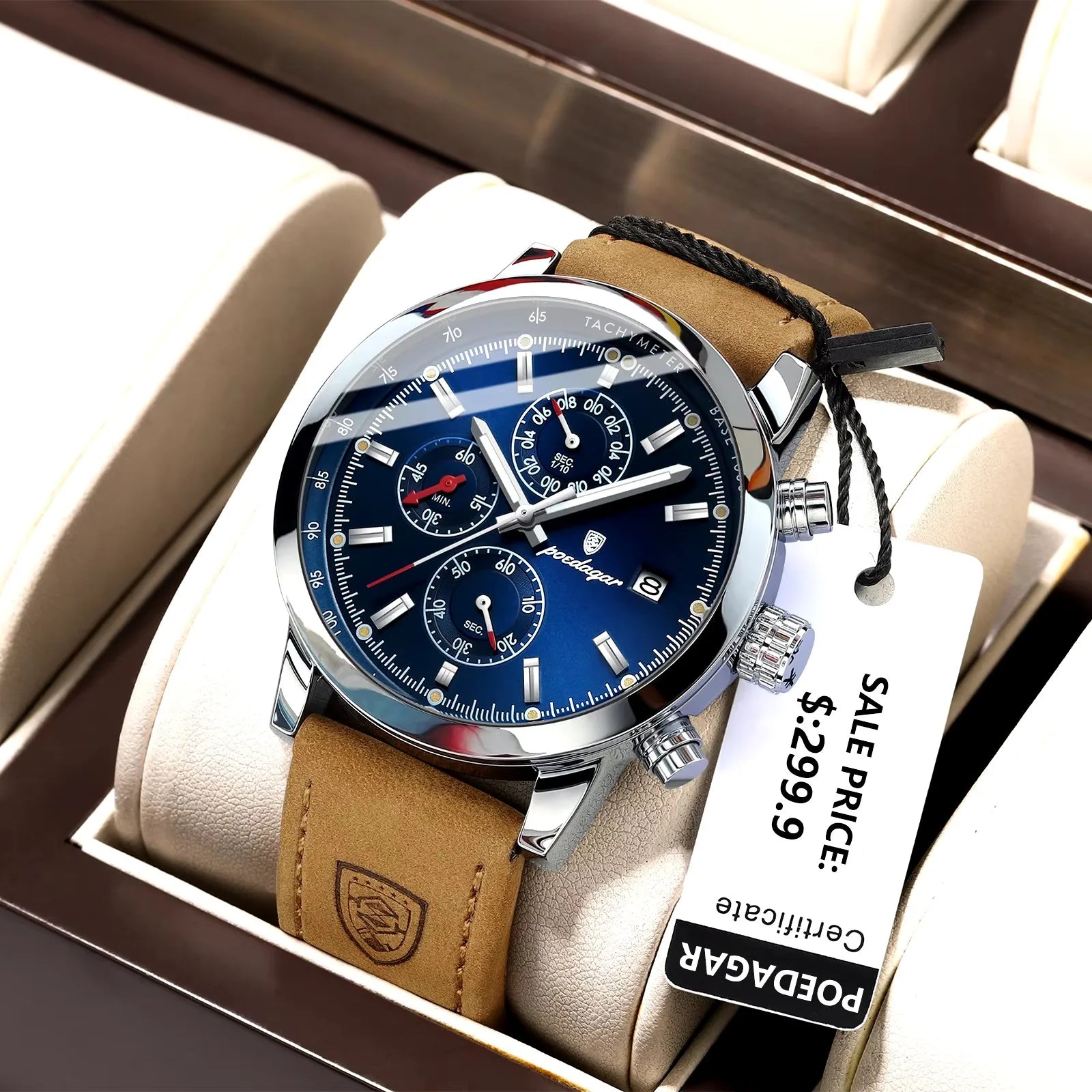 POEDAGAR 932 NewLuxury Wristwatch for Man Waterproof Luminous Chronograph Men Sports Leather Quartz Watches  Reloj