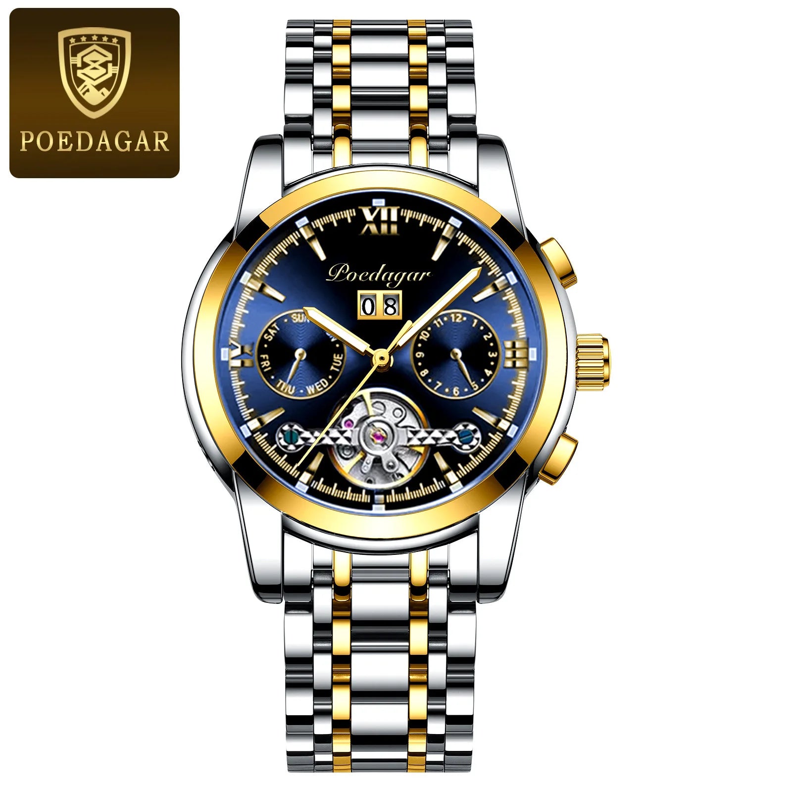 POEDAGAR Automatic Watch Men 8051 Relogio Masculino Classics Tourbillon Mechanical Watches Waterproof Luminous Man Wristwatches