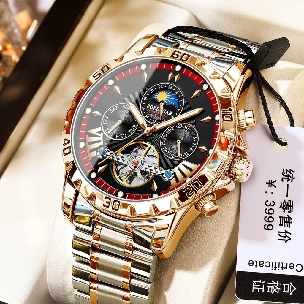 Quartz Watch POEDAGAR Luxury Automatic Mechanical Watch Stainless Steel Men's Watches Waterproof Luminous Date Men Wristwatch