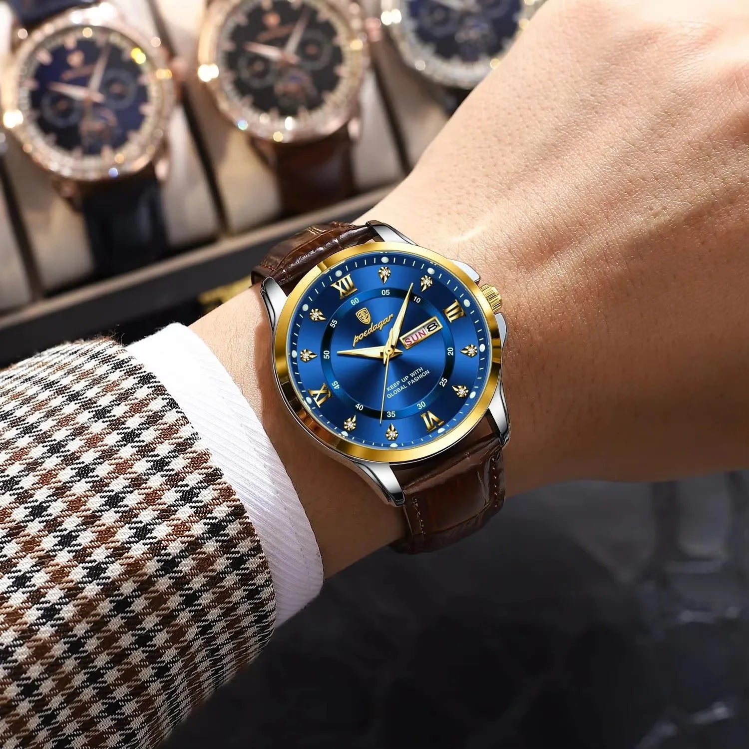 POEDAGAR 855 Watches Men Brown Genuine Leather Quartz Movement New Arrival Waterproof Luminous Casual Business Luxury Wristwatch