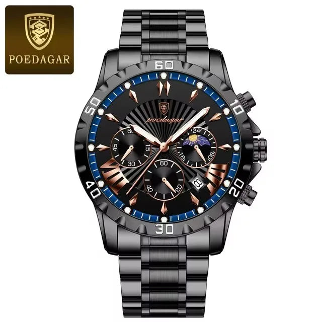 POEDAGAR 968 New Luxury High Quality Watch for Man Waterproof Luminous Men Watch Stainless Steel Quartz Men's Watches