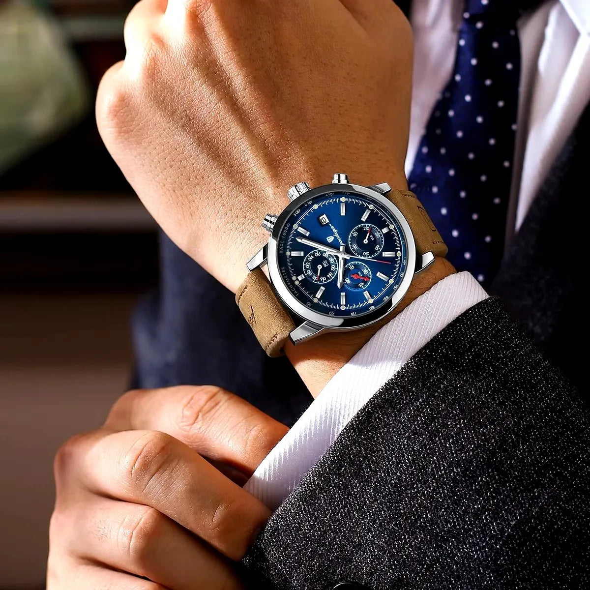 POEDAGAR 932 NewLuxury Wristwatch for Man Waterproof Luminous Chronograph Men Sports Leather Quartz Watches  Reloj