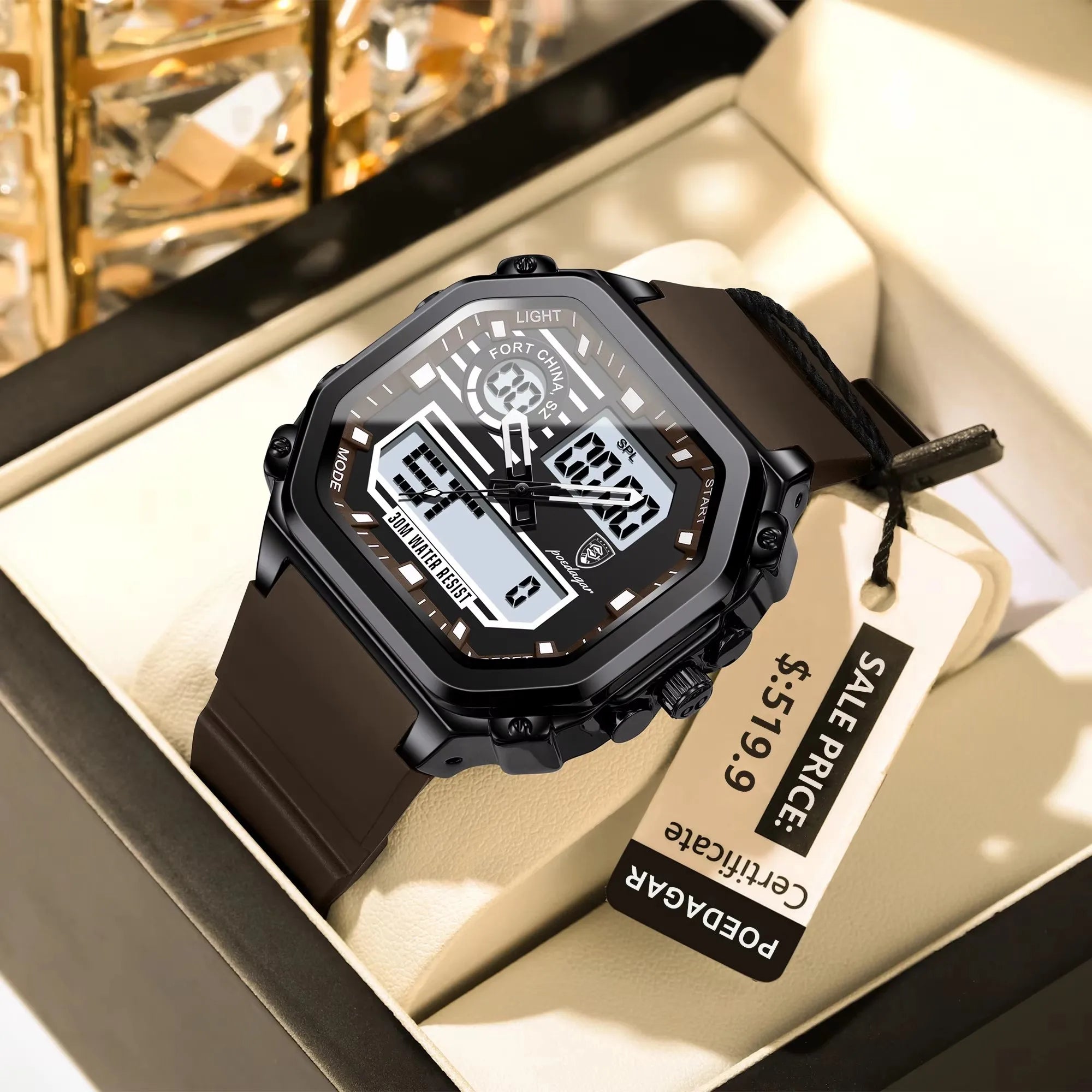 POEDAGAR 993 New Dual Display LED Night Light Leisure Electronic Men's Quartz Watch Multi Functional Sports Waterproof Watches