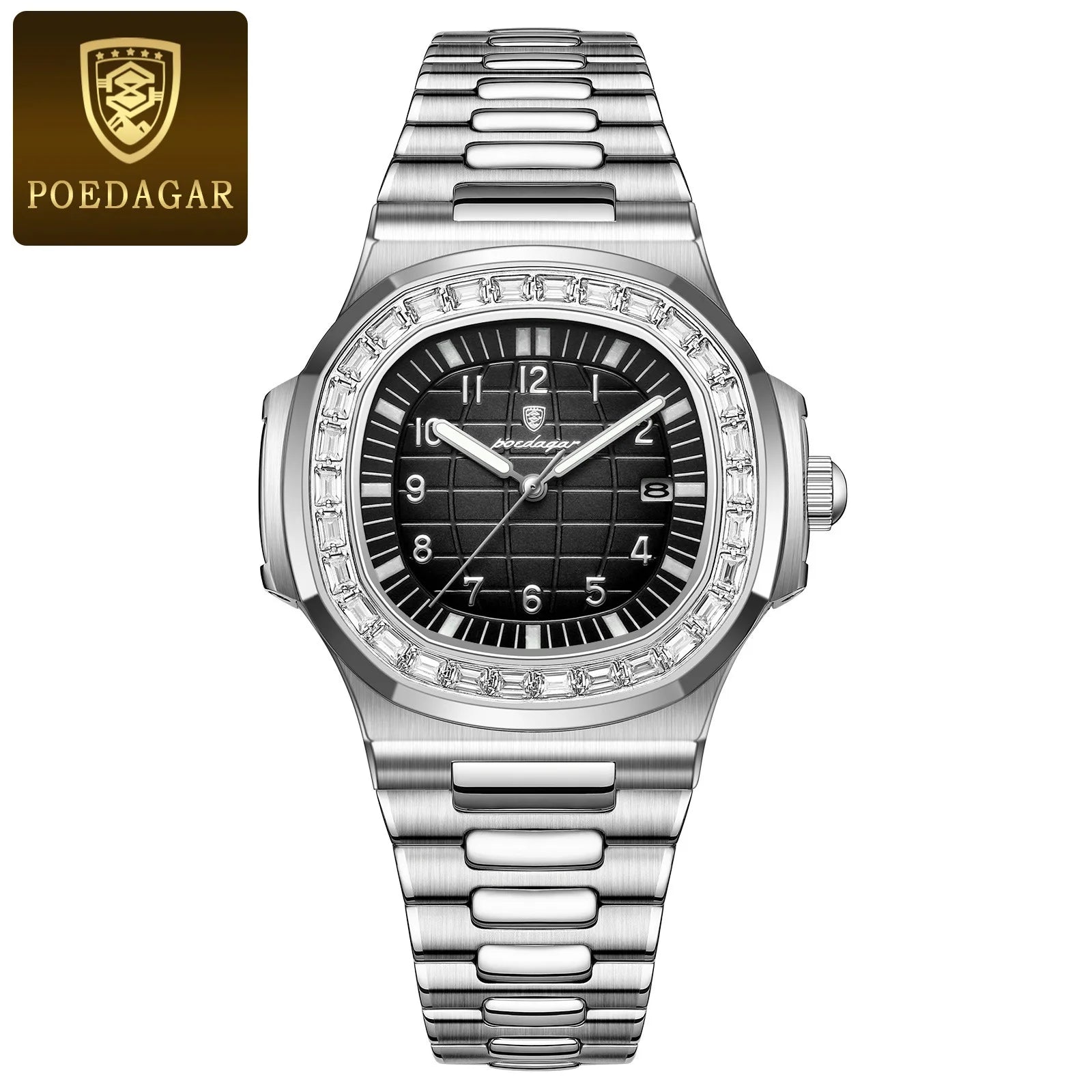 Top Brand Poedagar 925 Fashion Casual Rose Gold Square Men Quartz Watch Waterproof Luminous Date Stainless Steel Watch for Men