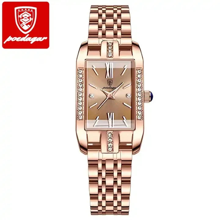 POEDAGAR 365 Woman Diamond Watch Luxury Rose Gold Rectangle Waterproof Quartz Women Watches Stainless Steel Bracelet Clock Girl