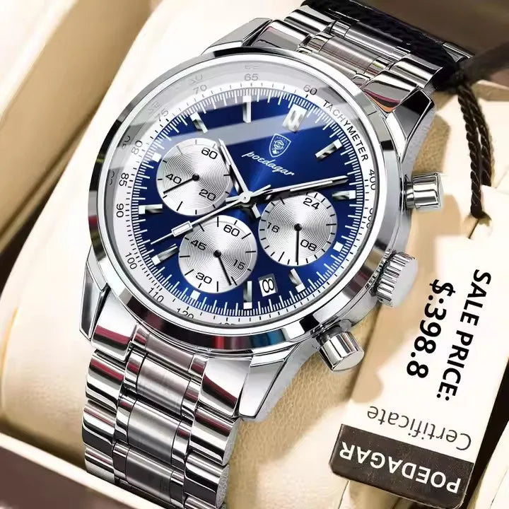 POEDAGAR 921 Men Quartz Watches High Quality Waterproof Chronograph Luminous Men Wristwatch Steel Luxury Man Watch Casual Clock