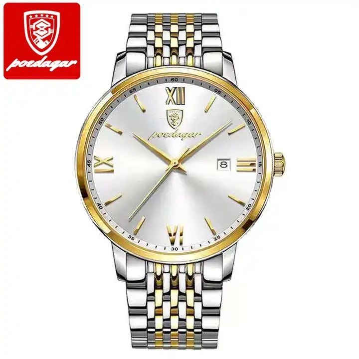 POEDAGAR 826 Top Luxury Men Quartz Watch Stainless Steel Waterproof Luminous Calendar Sport Wrist Watch Relogio Masculino
