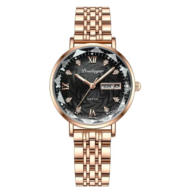 POEDAGAR 3012 Waterproof Watch Women New Luxury Bracelet Simple Rose Gold Stainless Steel Wristwatch Luminous Watches for Lady