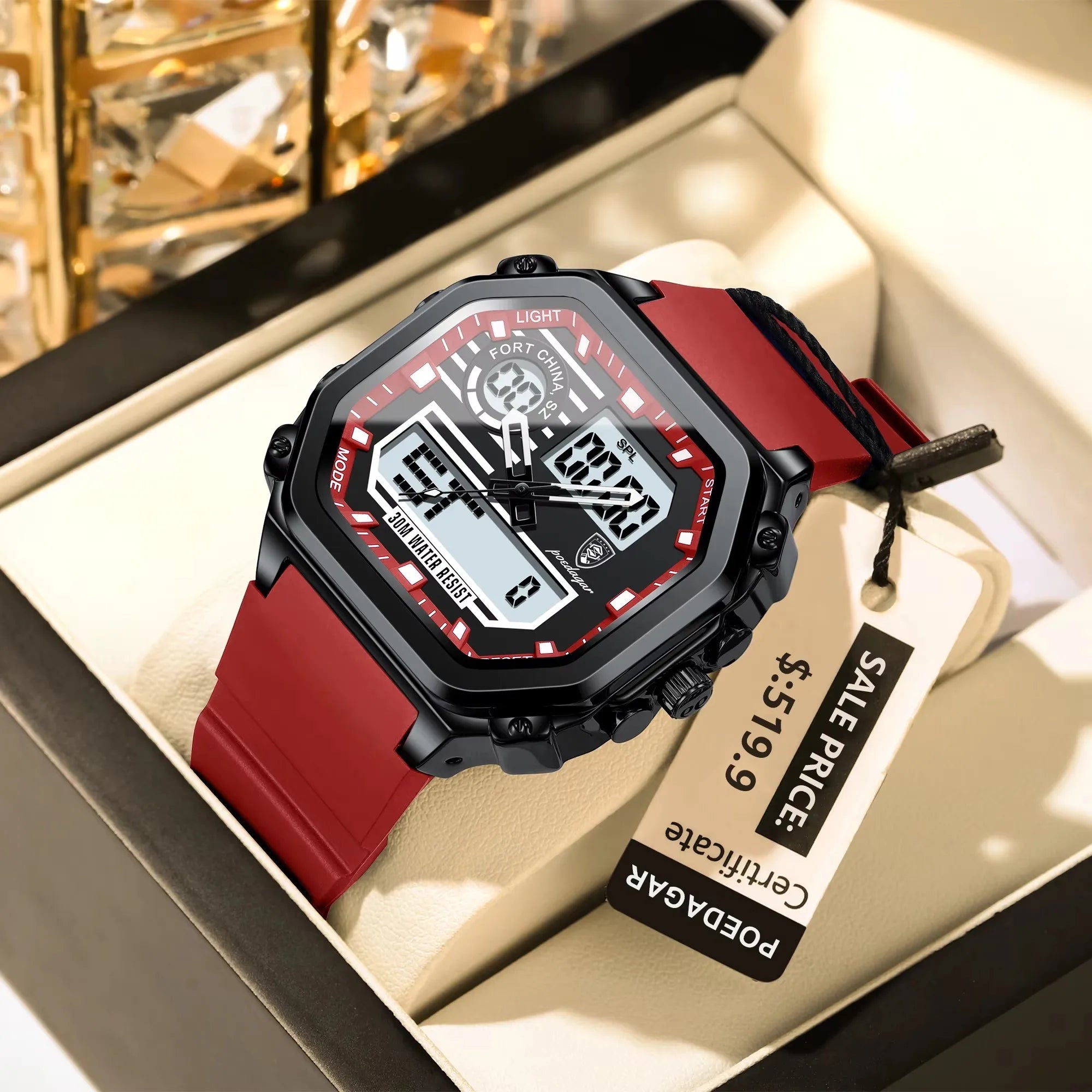 POEDAGAR 993 New Dual Display LED Night Light Leisure Electronic Men's Quartz Watch Multi Functional Sports Waterproof Watches
