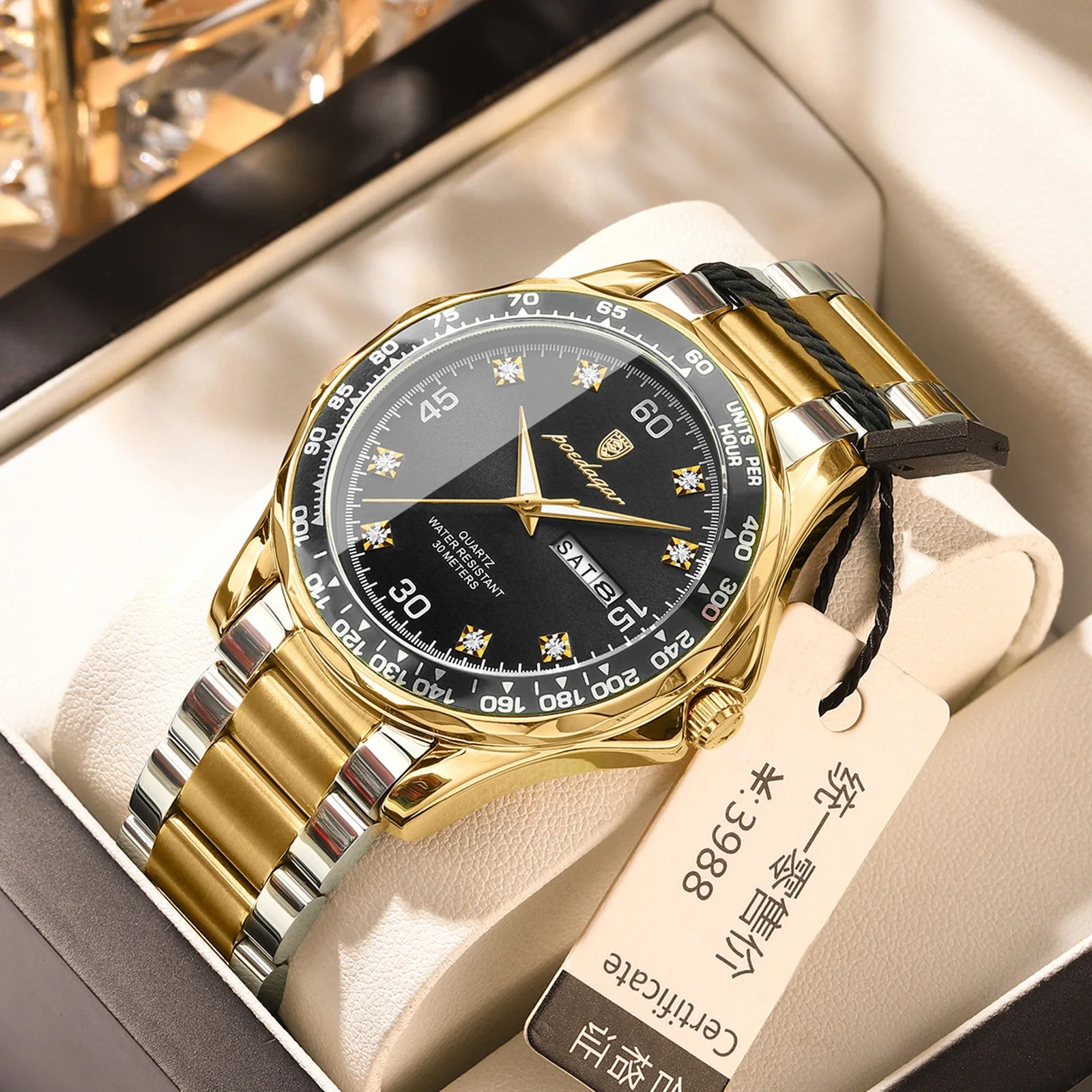POEDAGAR Top 41mm Quartz Male Wristwatch Waterproof Luminous Date Week Watch for Men Stainless Steel Sport Men's Watches
