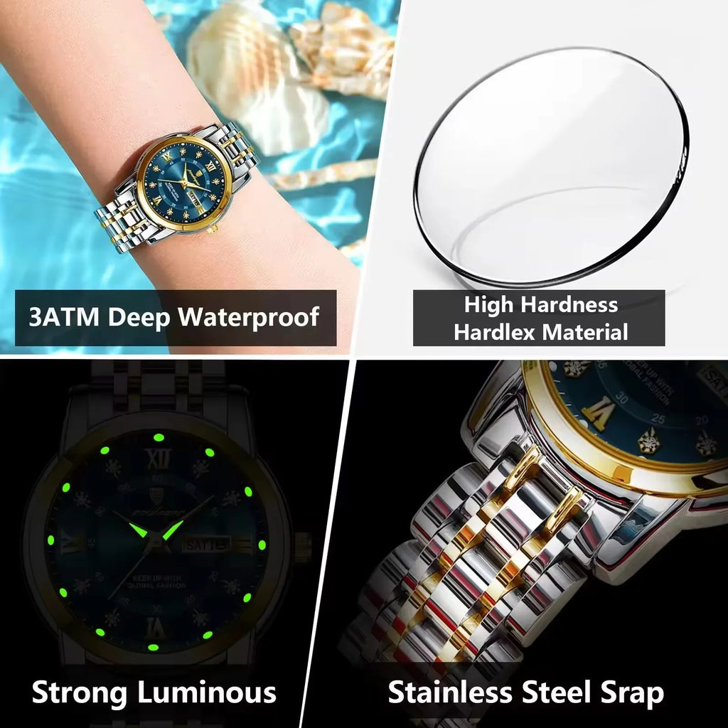 POEDAGAR 769 Women Wristwatch Luxury Quartz Ladies Watch Waterproof Stainless Steel Luminous Date Week Women's Watches Clock