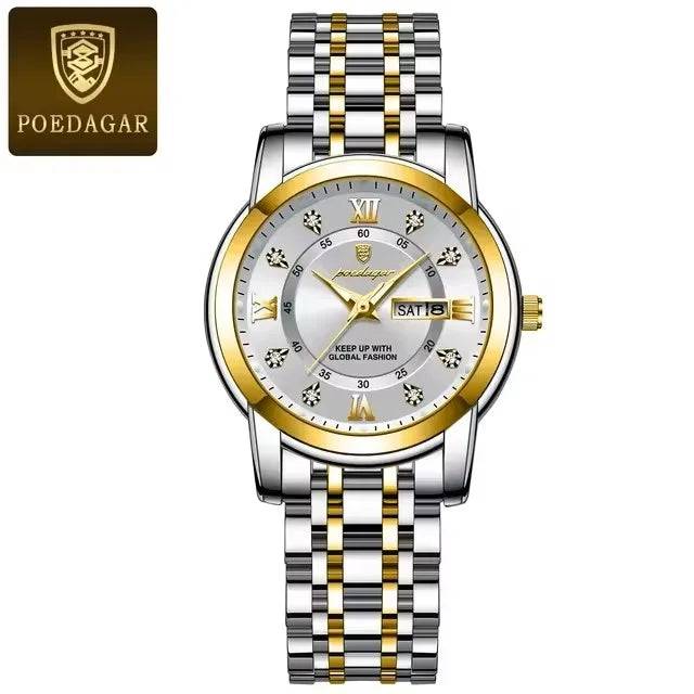 POEDAGAR 769 Women Wristwatch Luxury Quartz Ladies Watch Waterproof Stainless Steel Luminous Date Week Women's Watches Clock