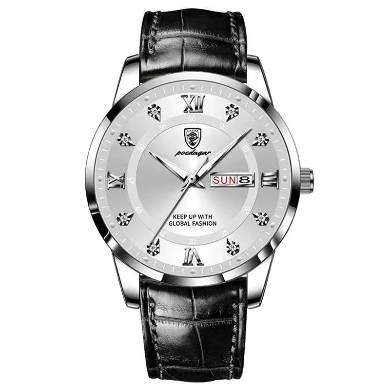 POEDAGAR 836 Men's Luxury Business Casual Simple Watch New Arrival Brown Leather Waterproof Luminous Japan Alloy Sport Fashion