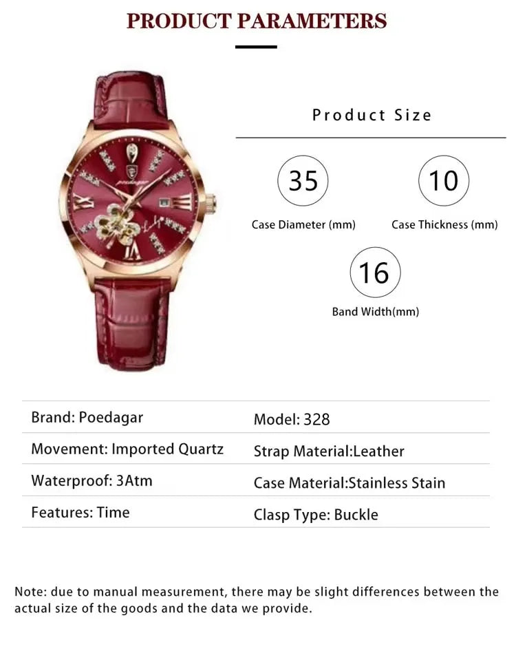 POEDAGAR 328 Special China Women Quartz Watch Latest Leather Strap Water Resistant Date Display Flower Casual Wristwatch