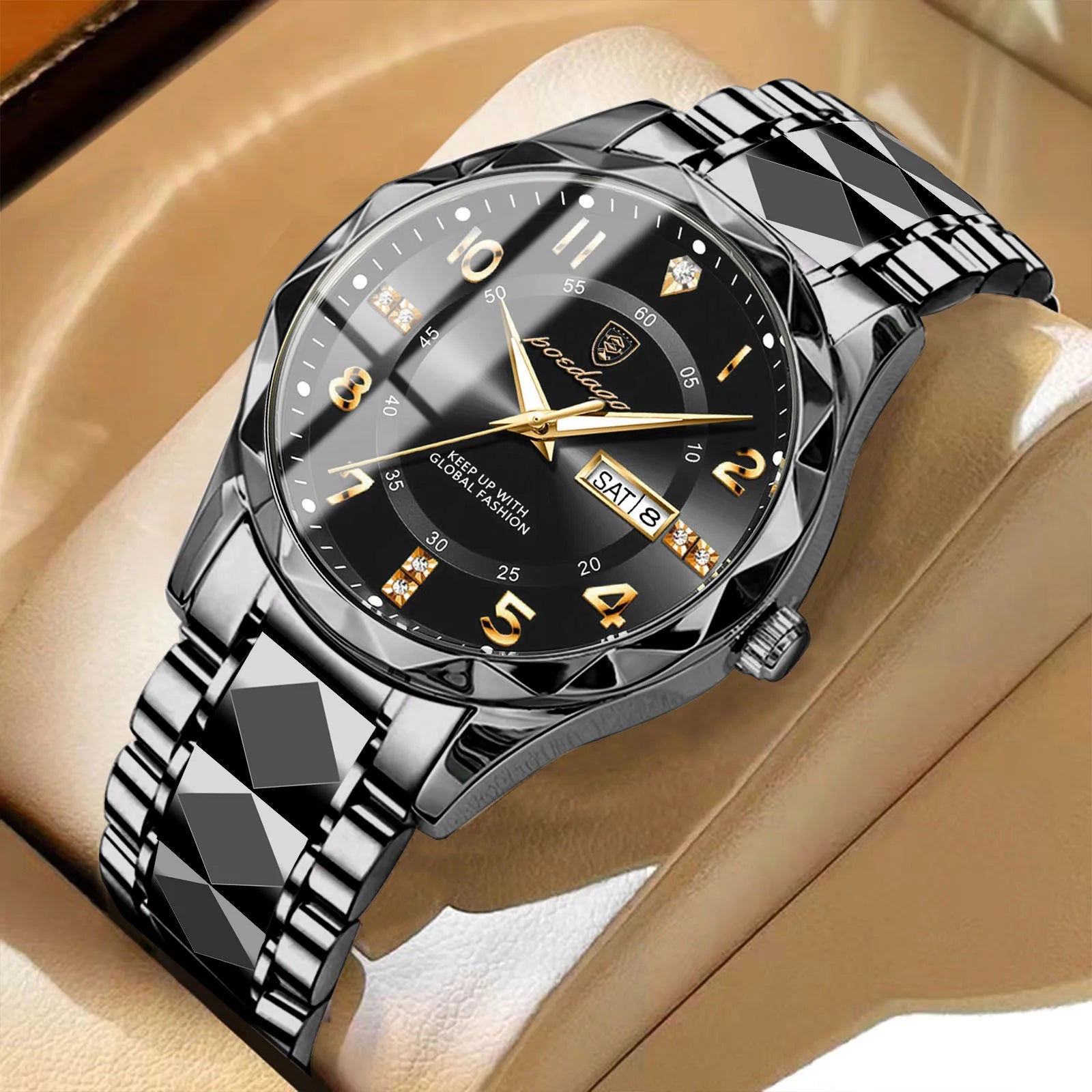 POEDAGAR Stainless Steel Watch Men Week Calendar Display Quartz Watches Simple Sport Waterproof Man Bracelet Luxury Wristwatches