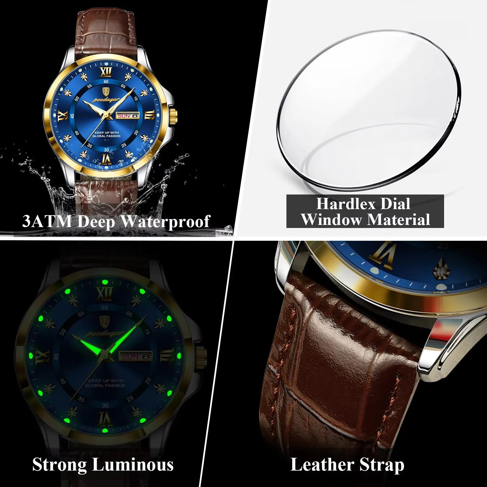 POEDAGAR 855 Watches Men Brown Genuine Leather Quartz Movement New Arrival Waterproof Luminous Casual Business Luxury Wristwatch