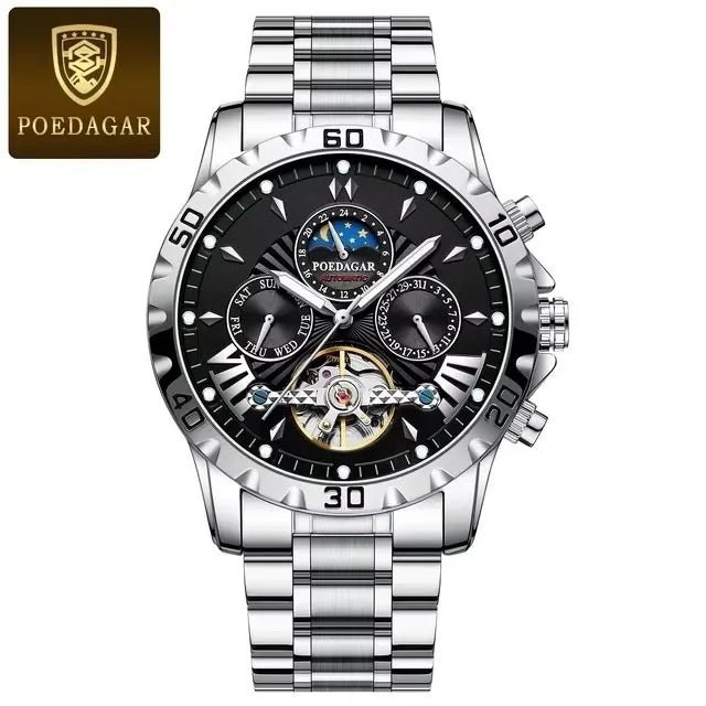 POEDAGAR 1412  Automatic Watches High Quality Tourbillon Mechanical Watch Luminous Mens Wristwatch Clock Relojes Hombre Montres