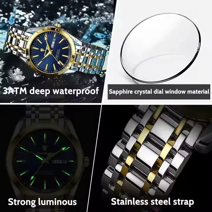 POEDAGAR 962 New Luxury Sport Wrist Watch for Man Waterproof Luminous Date Men Watch Quartz Stainless Steel Men's Watches Male