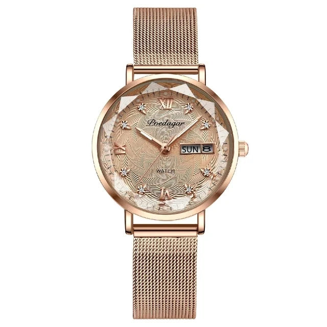 POEDAGAR 3012 Waterproof Watch Women New Luxury Bracelet Simple Rose Gold Stainless Steel Wristwatch Luminous Watches for Lady