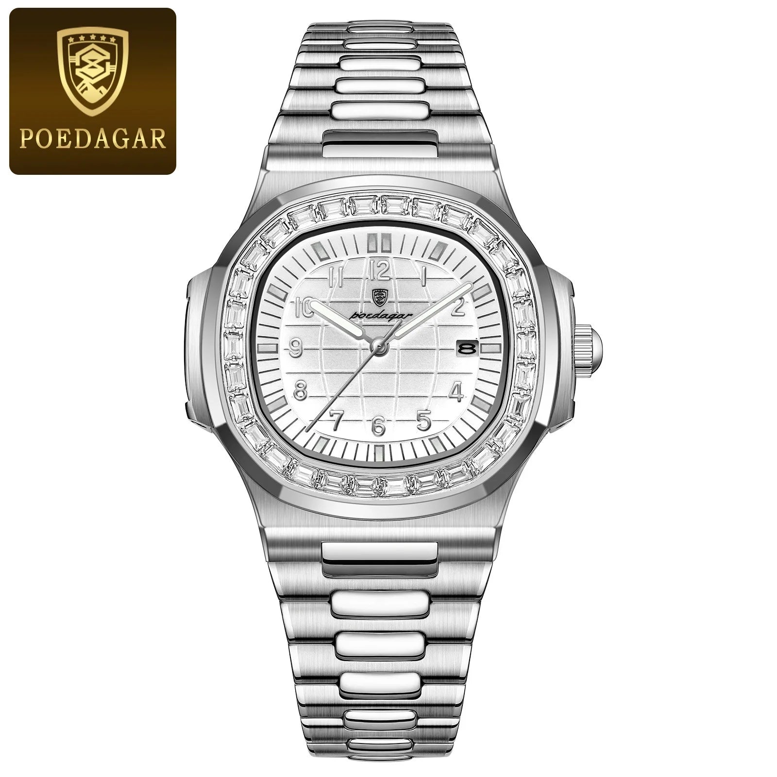 Top Brand Poedagar 925 Fashion Casual Rose Gold Square Men Quartz Watch Waterproof Luminous Date Stainless Steel Watch for Men