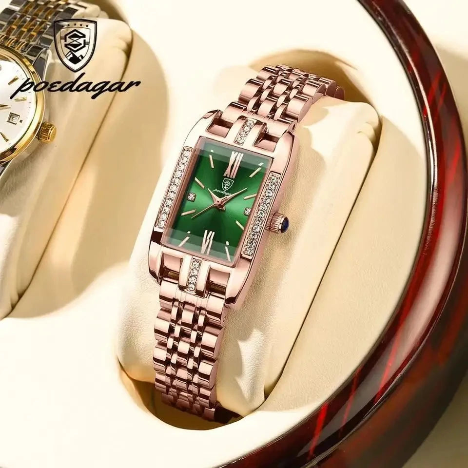 POEDAGAR 365 Woman Diamond Watch Luxury Rose Gold Rectangle Waterproof Quartz Women Watches Stainless Steel Bracelet Clock Girl