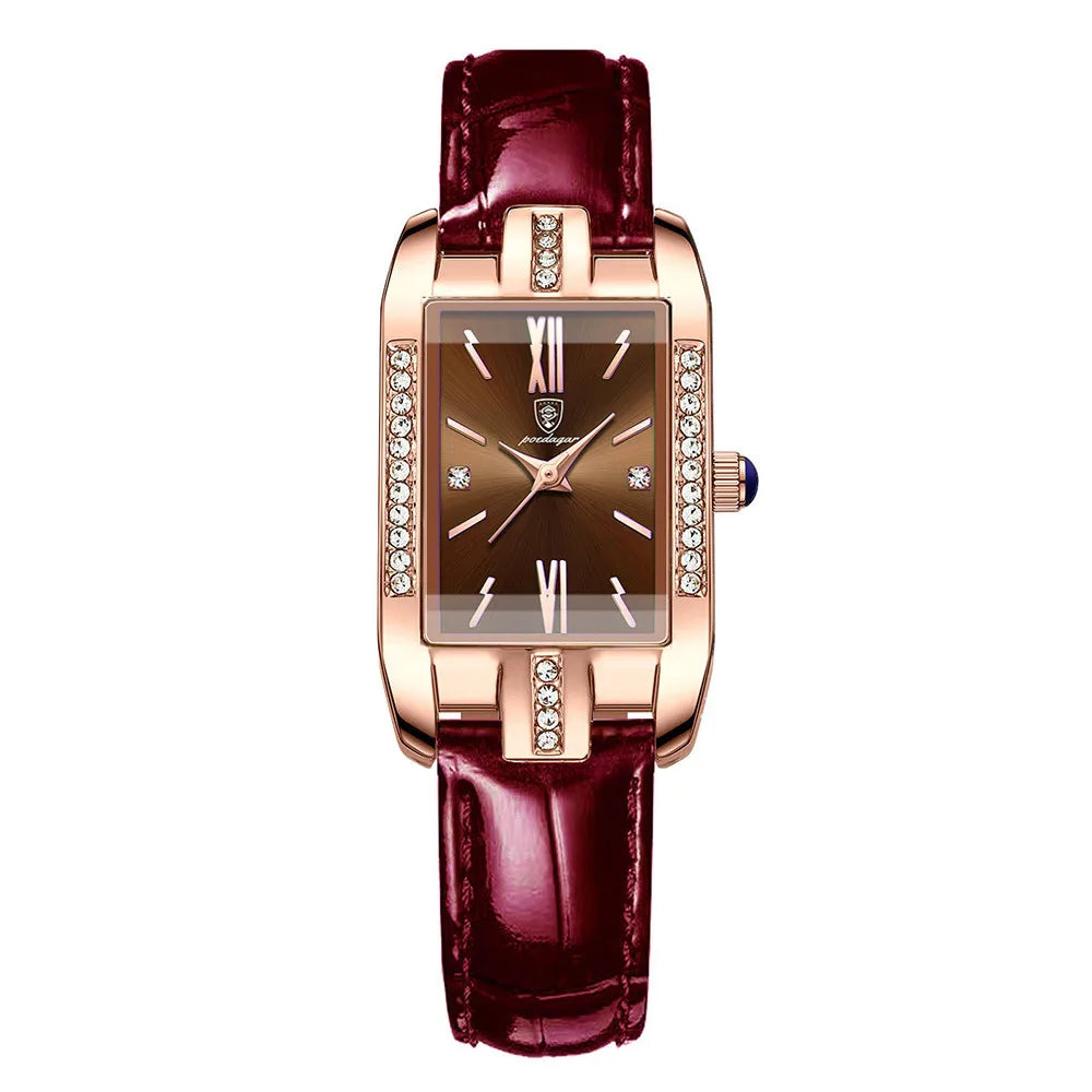 POEDAGAR 365 Woman Diamond Watch Luxury Rose Gold Rectangle Waterproof Quartz Women Watches Stainless Steel Bracelet Clock Girl