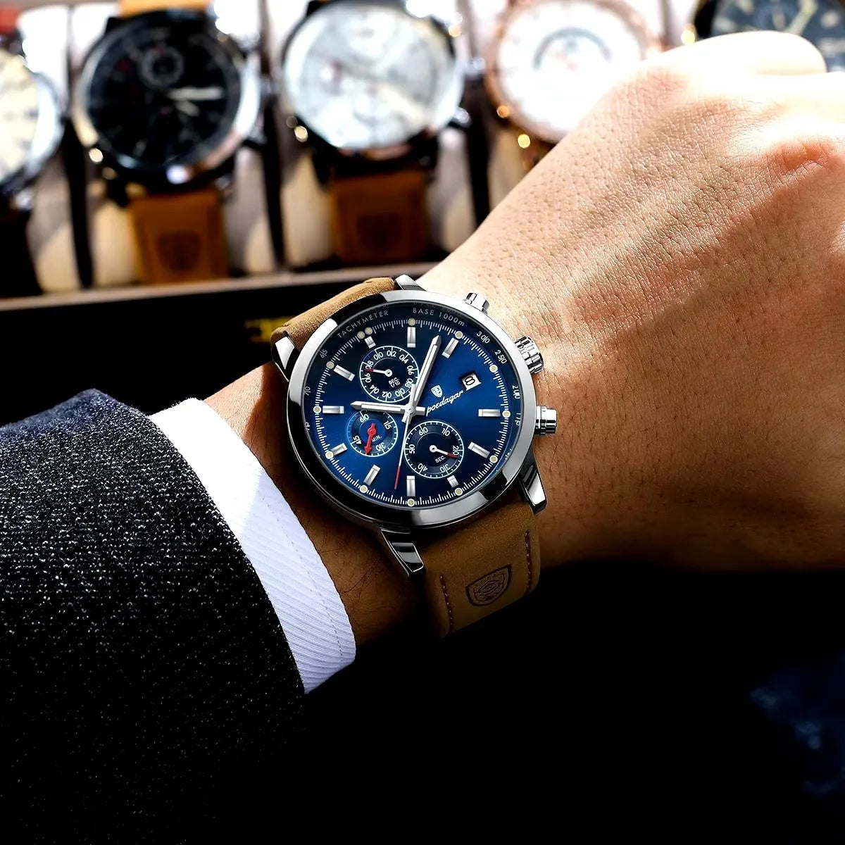 POEDAGAR 932 NewLuxury Wristwatch for Man Waterproof Luminous Chronograph Men Sports Leather Quartz Watches  Reloj