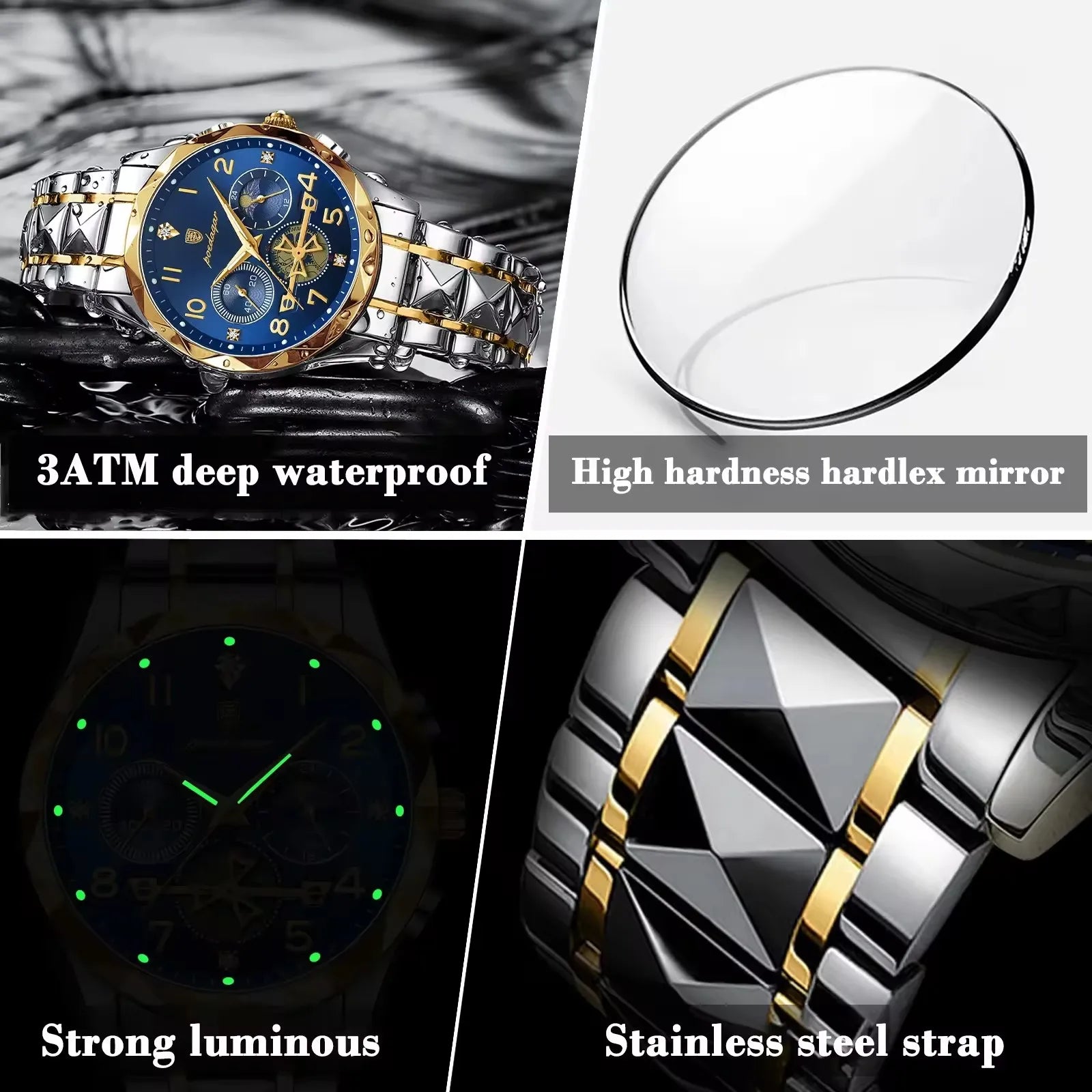 POEDAGAR 972 Luminous Nigh Vision Luxury Wristwatch Quartz New Arrivals Fashion Stainless Steel Life Waterproof Men Watch Reloj