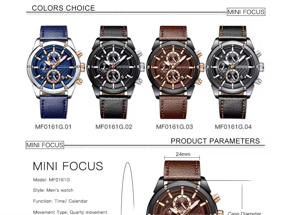 Relogio Masculino MINI FOCUS 0161G Fashion Watch Men Sports Quartz Clock Mens Watches Top Brand Luxury Waterproof Watch