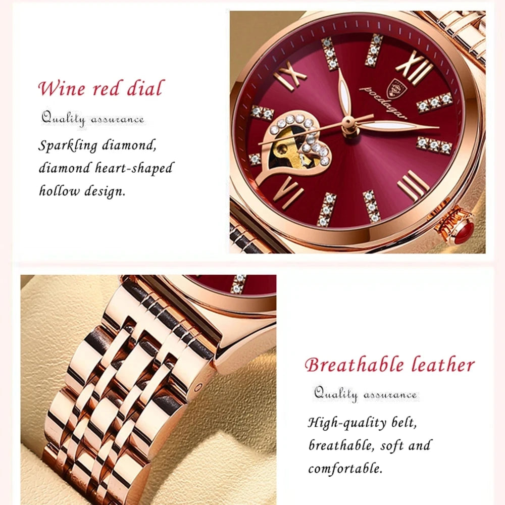 POEDAGAR New Hot Sell 320 High Quality Girls Women Wristwatch Waterproof Luminous Quartz Watch Diamond Encrusted Ladies' Clock