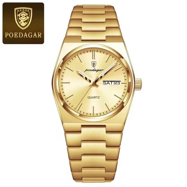 POEDAGAR Luxury Watch for Woman Ladies Elegant Quartz Watches Waterproof Luminous Date Week Stainless Steel Women's Watch 786