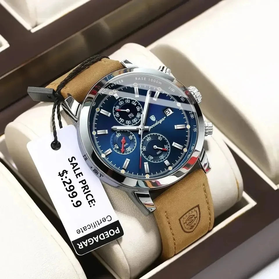POEDAGAR 932 NewLuxury Wristwatch for Man Waterproof Luminous Chronograph Men Sports Leather Quartz Watches  Reloj