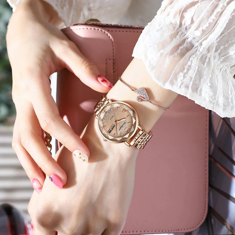 POEDAGAR 3012 Waterproof Watch Women New Luxury Bracelet Simple Rose Gold Stainless Steel Wristwatch Luminous Watches for Lady