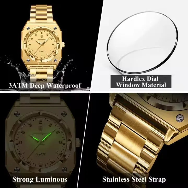 POEDAGAR 788 Luxury Gold Elegant Square Ladies Watch Waterproof Luminous Watch for Women Stainless Steel Quartz Women's Watches
