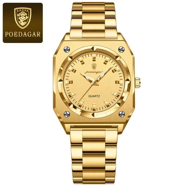 POEDAGAR 788 Luxury Gold Elegant Square Ladies Watch Waterproof Luminous Watch for Women Stainless Steel Quartz Women's Watches