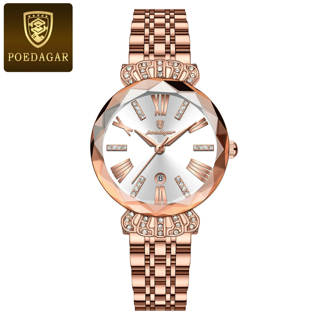 POEDAGAR Woman Watch 766 Luxury Quartz Wristwatch High Quality Diamond Bracelet Steel Ladies Watches Relogio Feminino