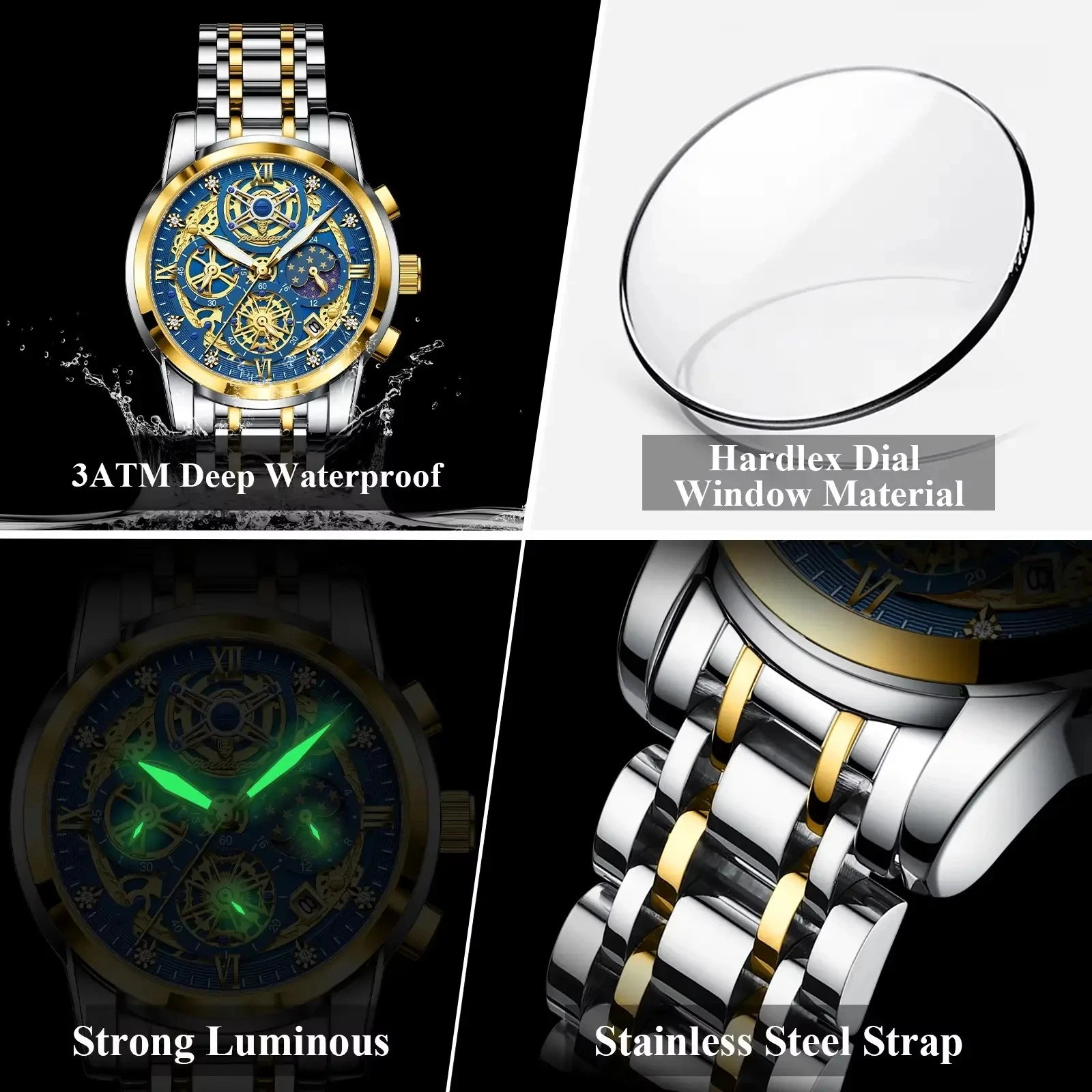 POEDAGAR 984 Top Brand Business Stainless Steel Belt Fashion Men's Watch 30M Deep Waterproof Auto Date Japan Quartz Male Watches